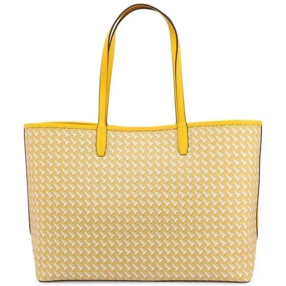 Tory Burch Bright Yellow Varsity Stripe T- Monogram Tote Bag